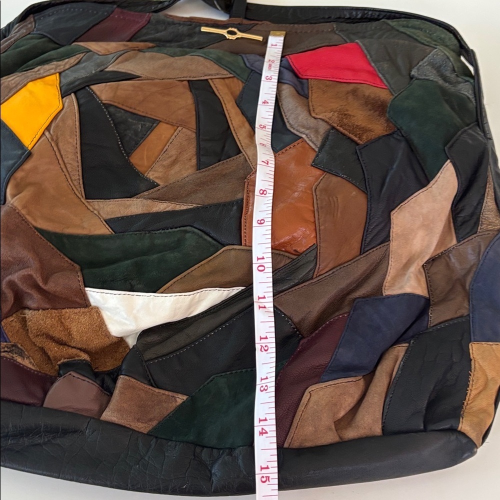 LEATHER SHOULDER/HOBO/TOTE BAG MULTICOLORED SWATCHES OF LEATHER VINTAGE NO TAGS - Picture 13 of 13